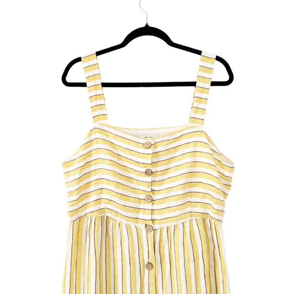 Rachel Zoe Yellow Ivory Striped Linen Button Front Pinafore Maxi Sun Dress - Picture 5 of 11